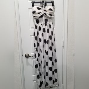 Strapless Maxi Dress Beach Tropical Summer Dress White Black Dot